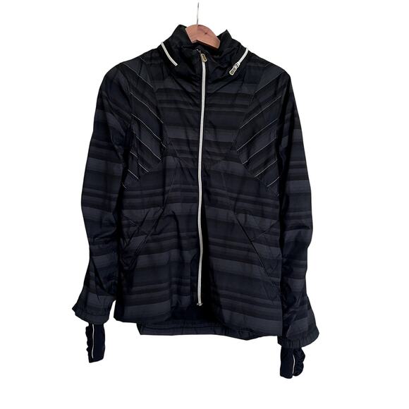 Lululemon Jackets & Blazers - Lululemon Run Hustle Black and Grey Stripe Poncho Jacket Size 8